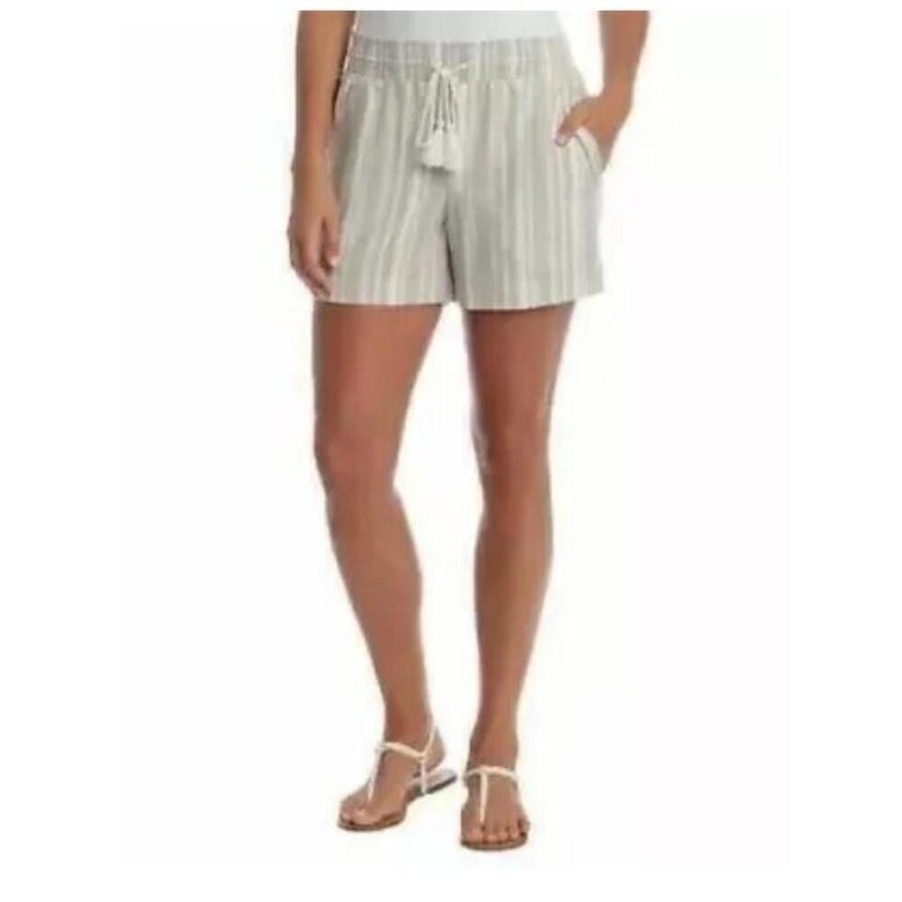 Briggs Ladies' Linen Blend Pull-On Shorts, Beige Stripe Medium AE